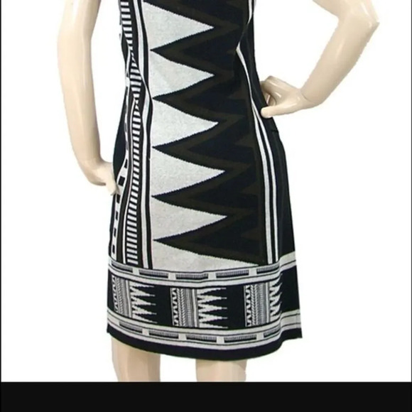 Diane Von Furstenberg Monochrome Aztec Print Knit Sleeveless Dress Cashmere - Picture 6 of 9